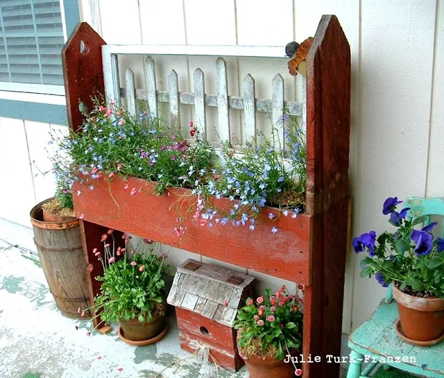 Planter, part of Selectively salvaged reclaimed wood potting bench - Julie Turk-Franzen