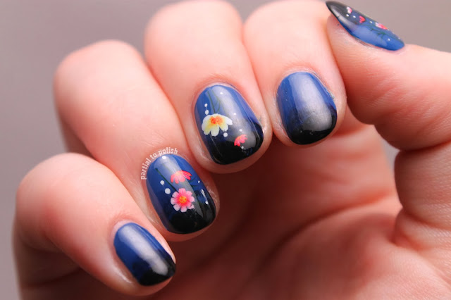 Blue Gradient Nails with Flowers