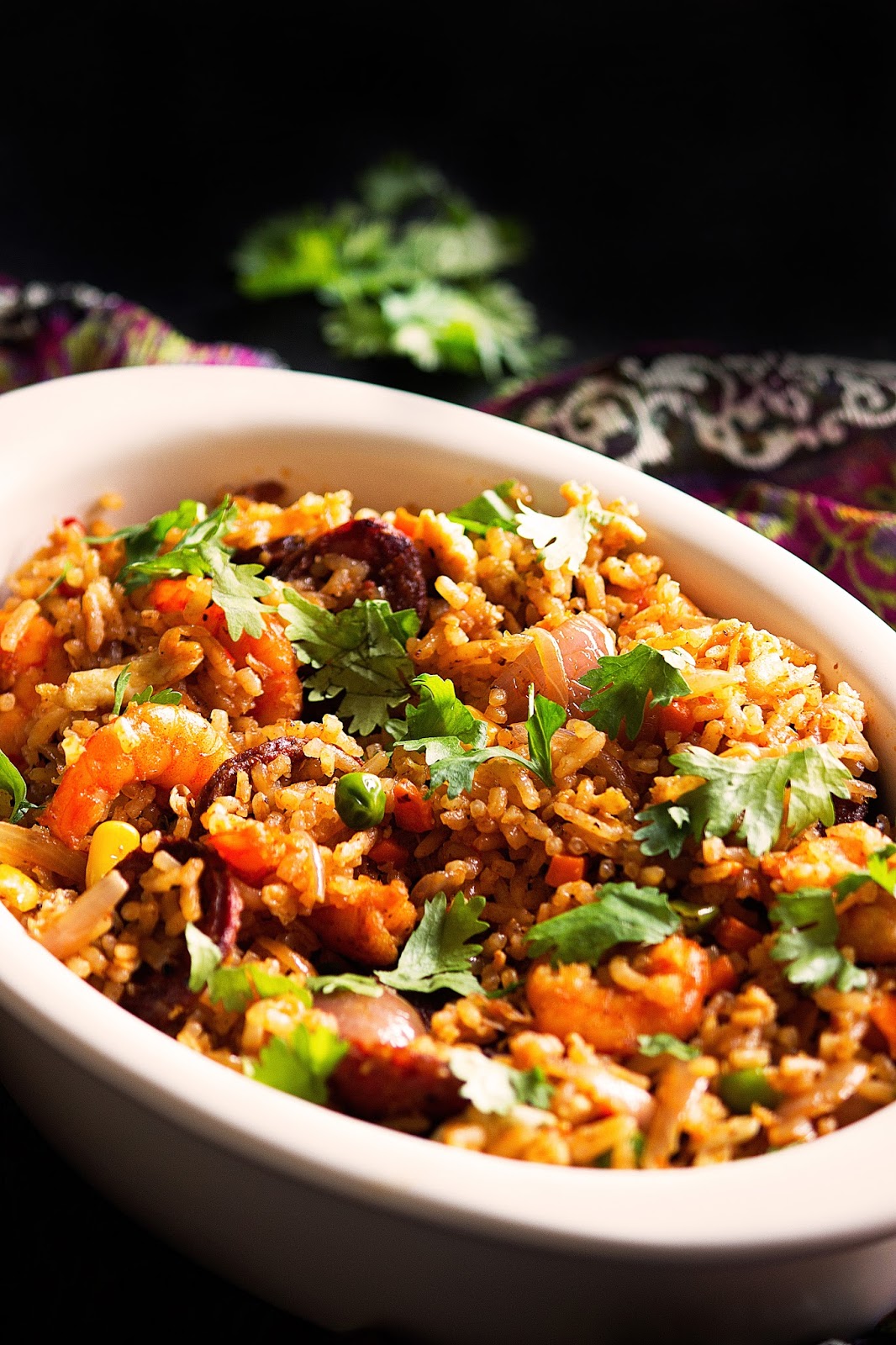 Chorizo Fried Rice with Prawns and Eggs