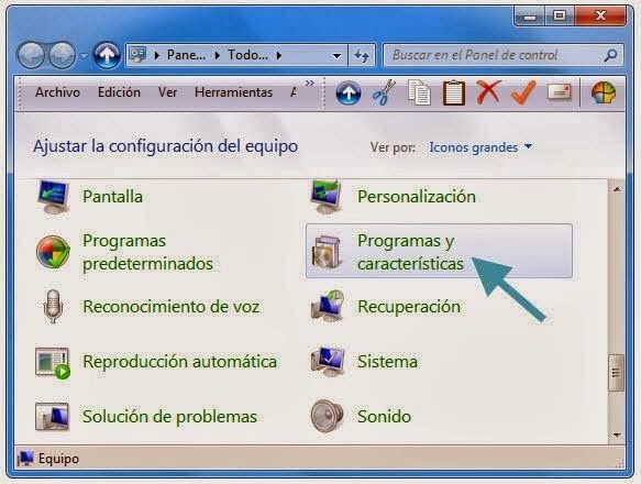 Panel de control Desinstalar programas