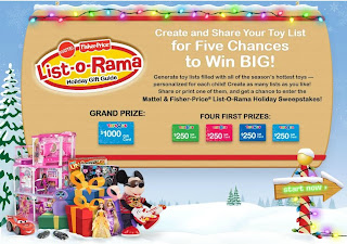 Mattel & Fisher-Price List-O-Rama Holiday Sweepstakes