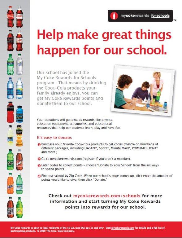 Lynn Crest School 22 PTO Blog My Coke Rewards for Schools program