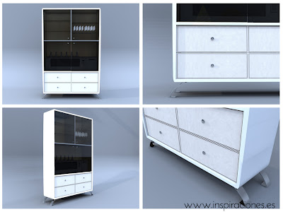 mueble lacado blanco para cristalería y bodega