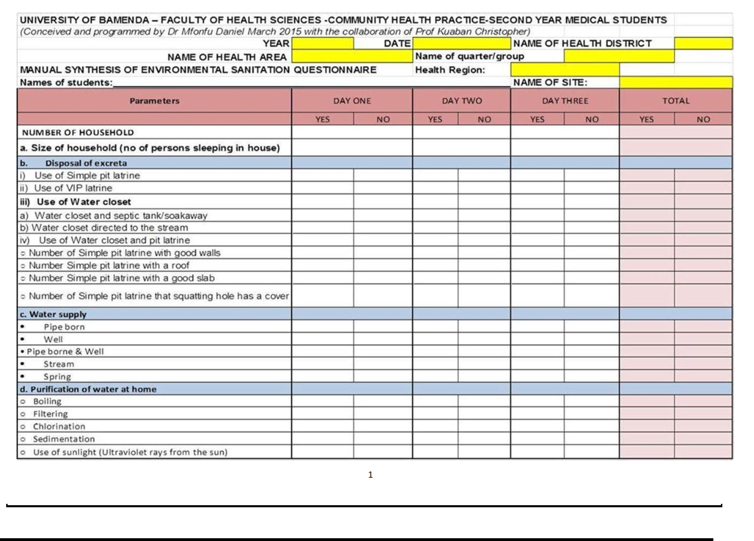 simple health questionnaire
