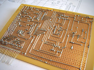 Soldered connections on the backside of hand built traffic light controller