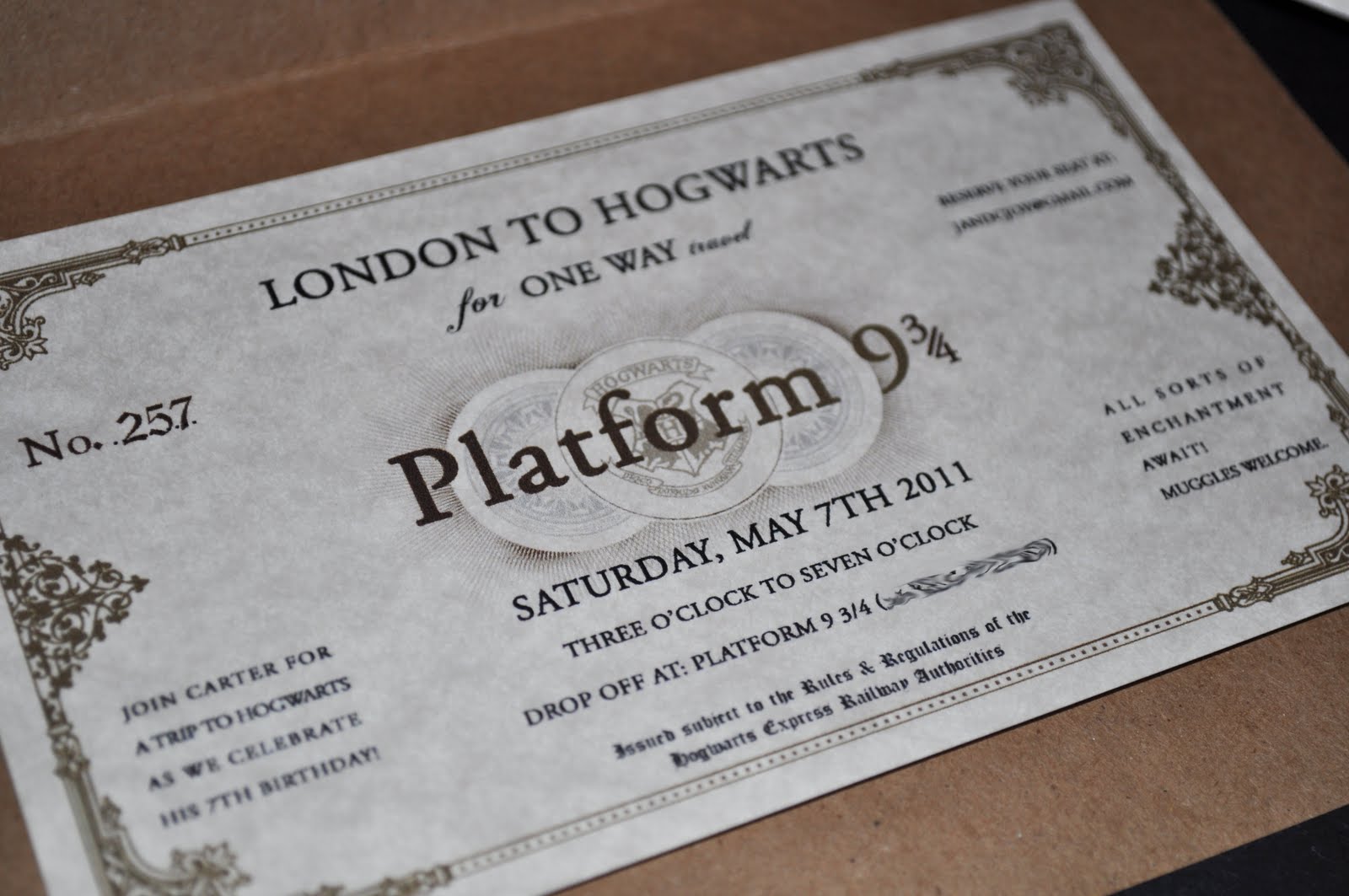 Hogwarts Harry Potter Ticket Invitation