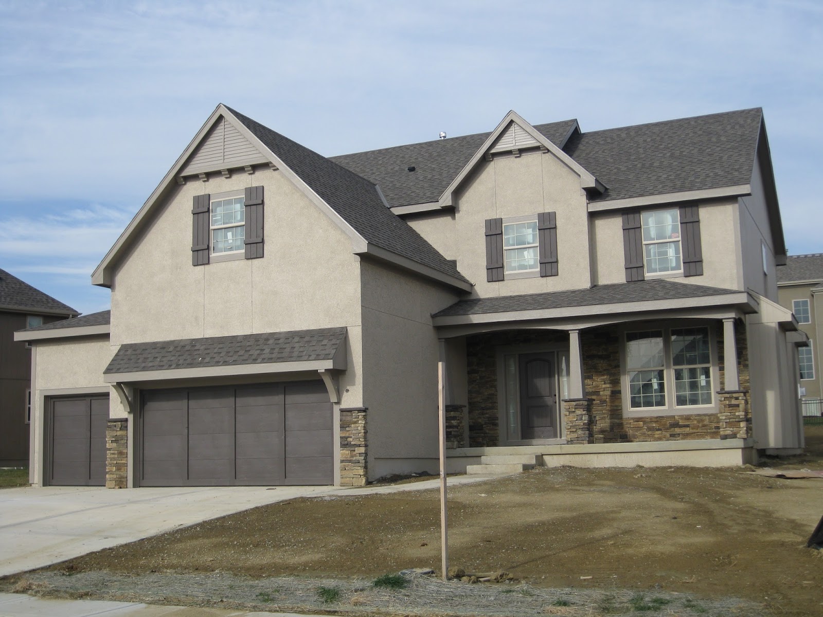 Beige with gray trim House paint exterior, Brown house exterior