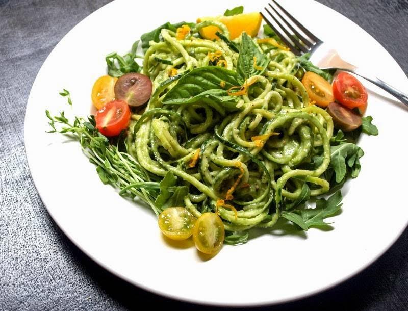 #Raw Zucchini Pasta with Creamy Avocado-Cucumber Sauce #DairyFree #Raw #Vegan #Raw Zucchini Pasta with Creamy Avocado-Cucumber Sauce #Dairy Free #Raw #Vegan