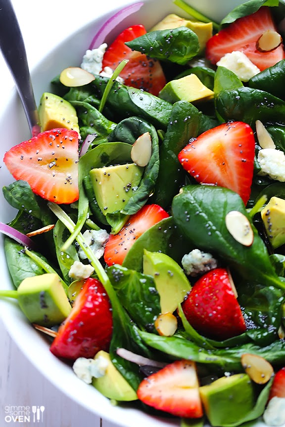 Avocado Strawberry Spinach Salad with Poppy Seed Dressing recipe