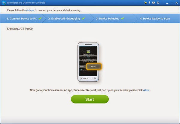 Retrieving/Restoring Lost Data from Samsung Android Tablet with Android Data Recovery 2 Android Data Recovery Samsung tablet step4 image reference