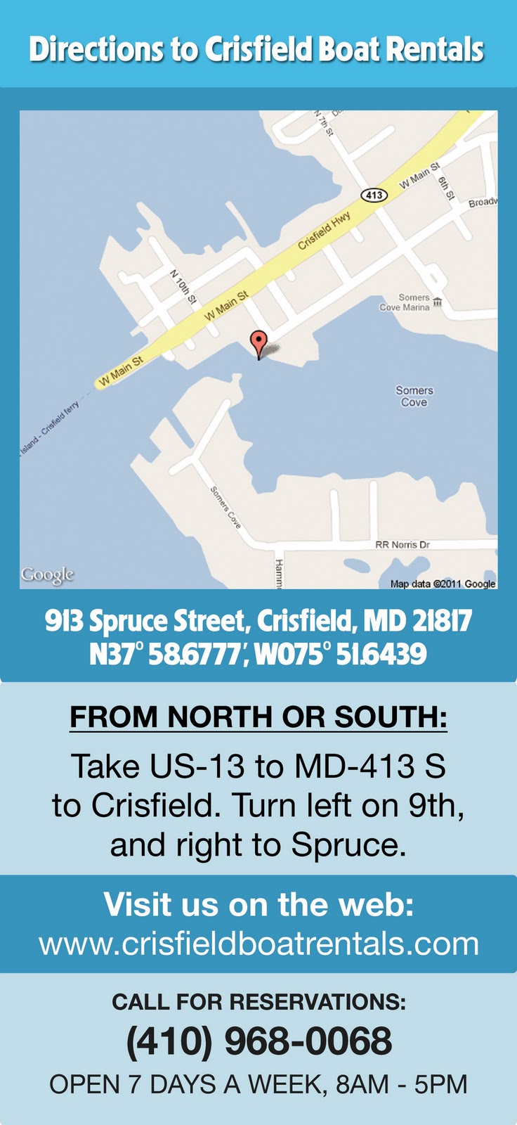 mike cahill . designer . idea guy Crisfield Boat Rentals Rack Card