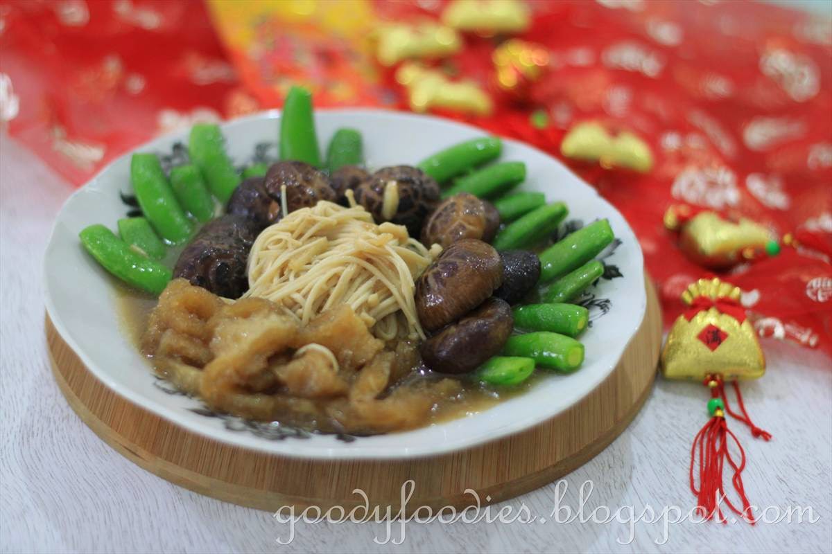 GoodyFoodies Recipe Braised fish maw with mushrooms and sugar snap peas