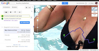Kourtney Kardashian's large milk-filled breasts, nipples and veins, google maps