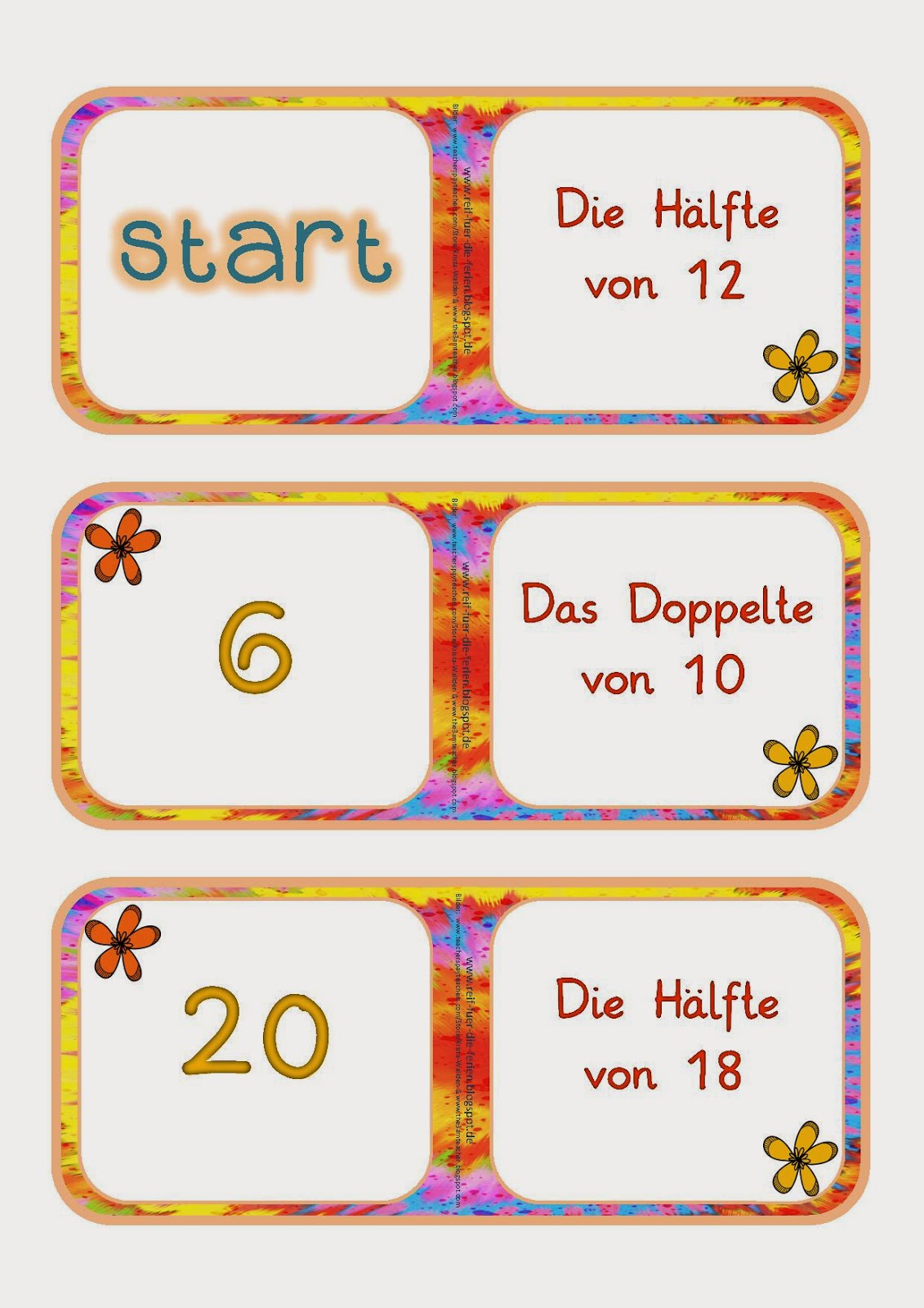 Reif für die Ferien MatheDomino Das Doppelte und die Hälfte