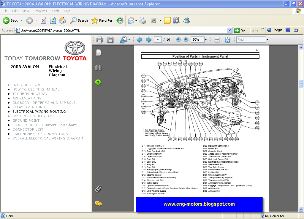Parts & Accessories 2006 Toyota Avalon Electrical Wiring Diagram