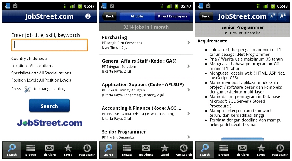 tampilan Aplikasi JobStreet