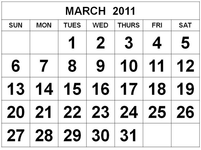 march calendar for 2011.2011 MONTHLY CALENDAR MARCH