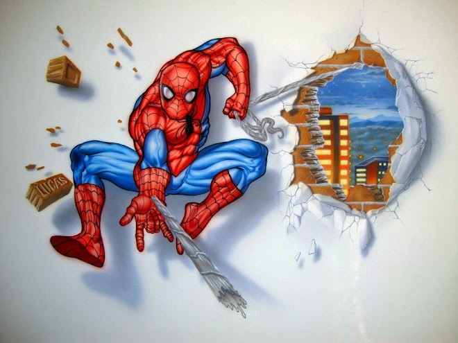 Fernando Pow Pintura em Quarto de Bebê e Criança - Homem Aranha Quebrando Parede.