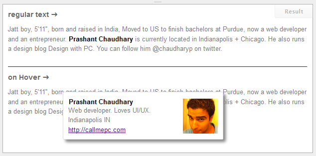 Hovercard jQuery Hover Effect With Built In Twitter And Facebook Cards