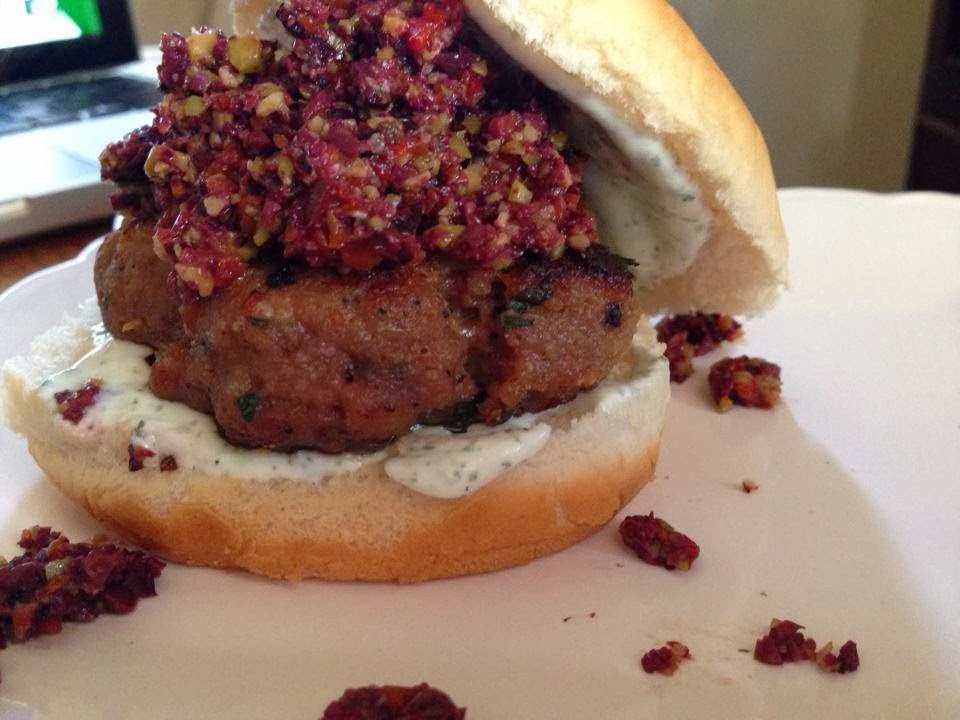Greek Turkey Burgers with Tapenade and Mint Yogurt
