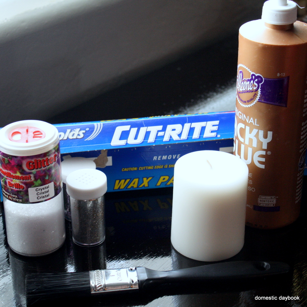 My Domestic Daybook Glitter Pillar Candles Tutorial