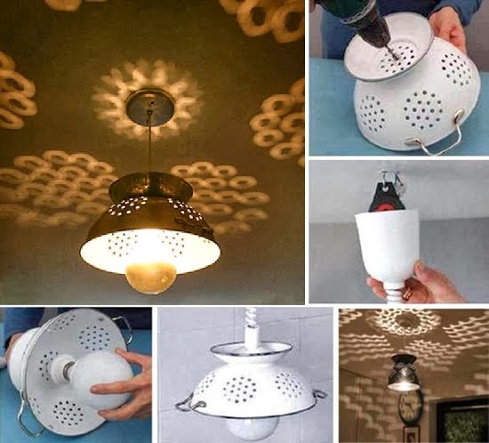 Make a lampshade by recycle an old colander 