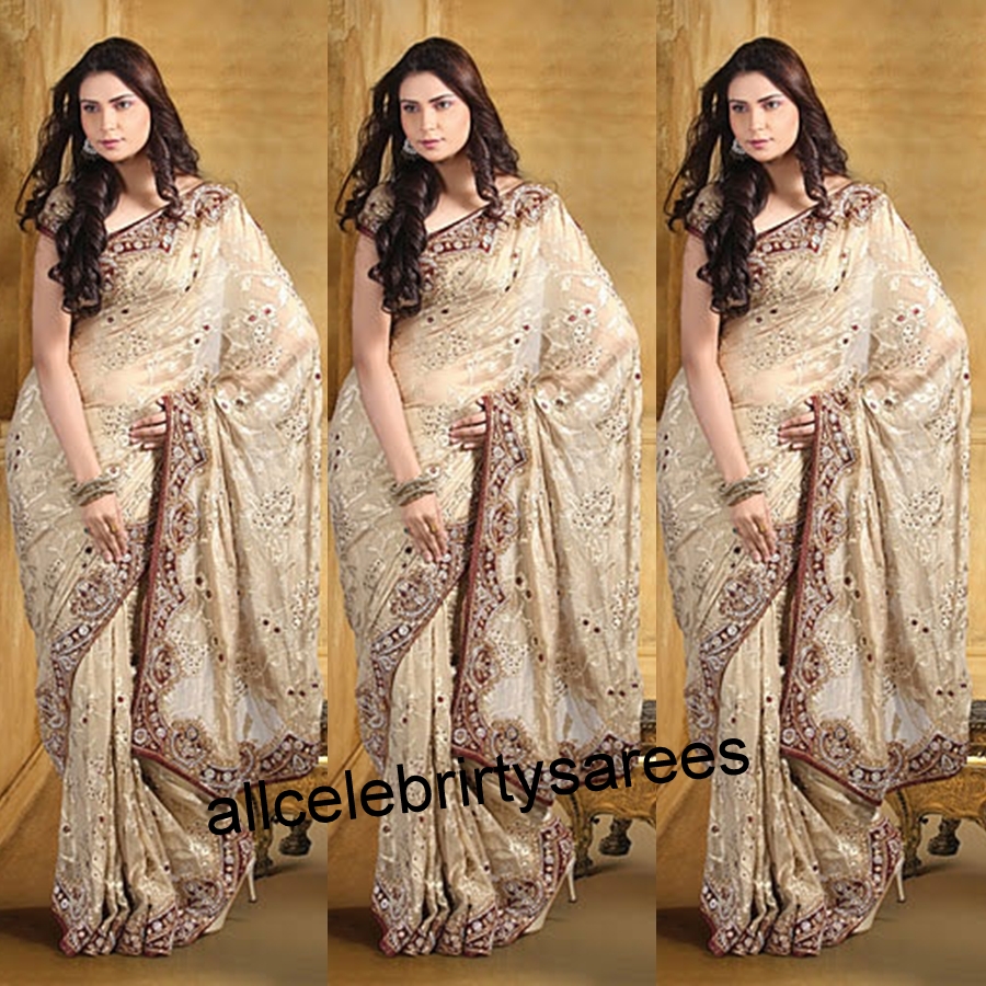 All Celebrities Sarees Designs Celebrity in cream color printed saree