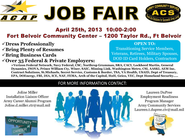 Fort Belvoir Job Fair April 25th (UNCLASSIFIED)