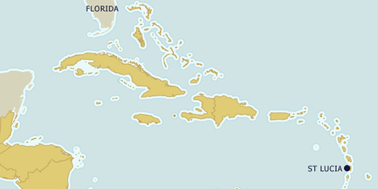 St Lucia on the map St Lucia on the map