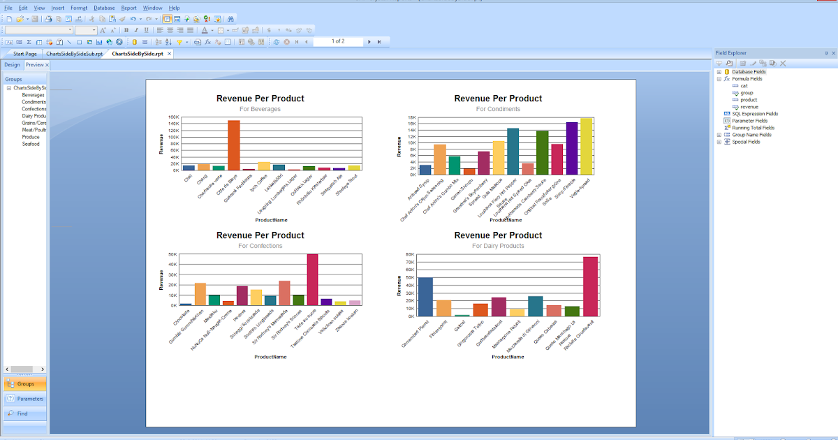 Crystal Reports Group Chart Positioned Side By Side