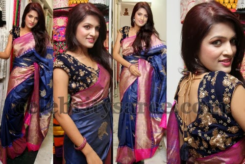Ritu in Blue Silk Designer Saree