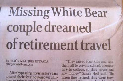 Star Tribune smaller headline, White Bear couple dreamed of retirement travel