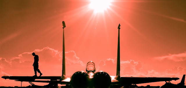 F-15 fighter under the sun.