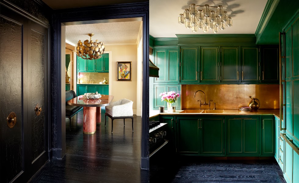 Cameron Diaz's green kitchen in her New York Apartment, via Peep My Styles