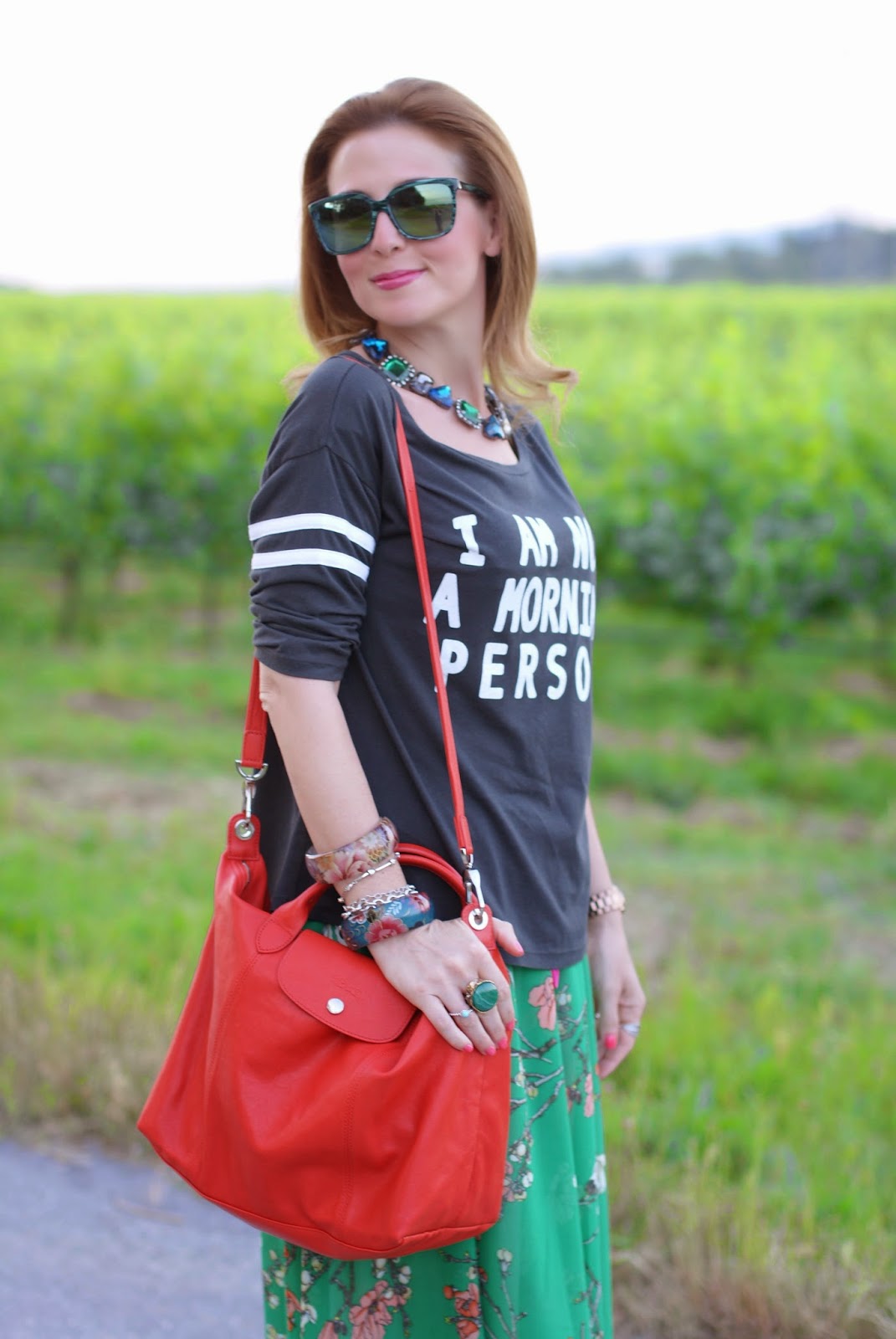 Not a morning person t-shirt, HYPE GLASS occhiali da sole, Longchamp Le Pliage cuir, Fashion and Cookies, fashion blogger