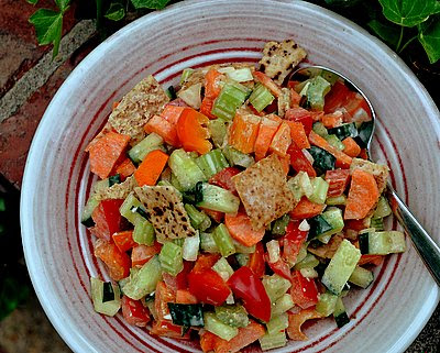 Greek Bread Salad with Toasted Pita Chips