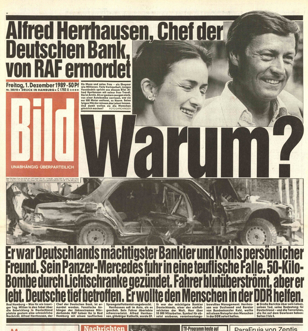 Faust e il Governatore 30 novembre 1989, assassinato Alfred Herrhausen