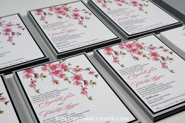 wedding blossoms cherry blossom wedding invitations pink silver