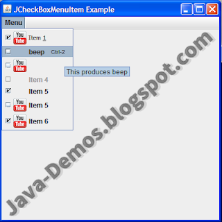 Screenshot of JCheckBoxMenuItem Example