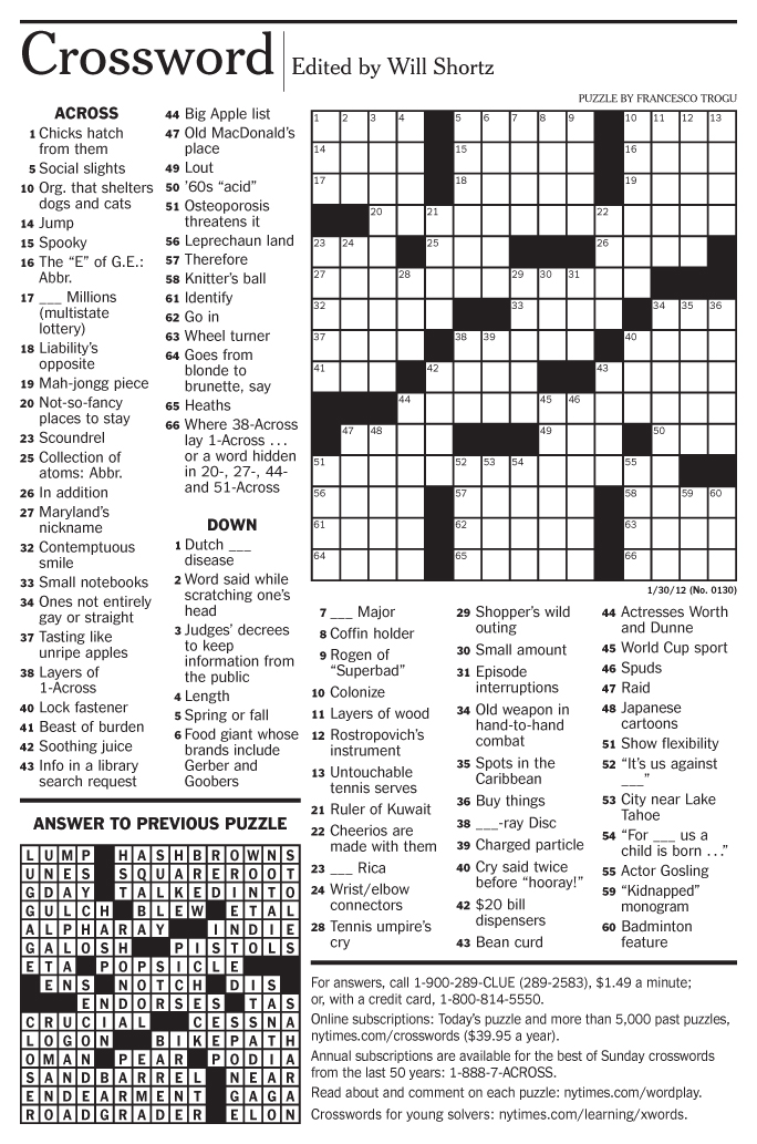 Barry commoner, 95; founder of modern ecology ran for president Francesco Trogu: The New York Times Crossword Puzzle