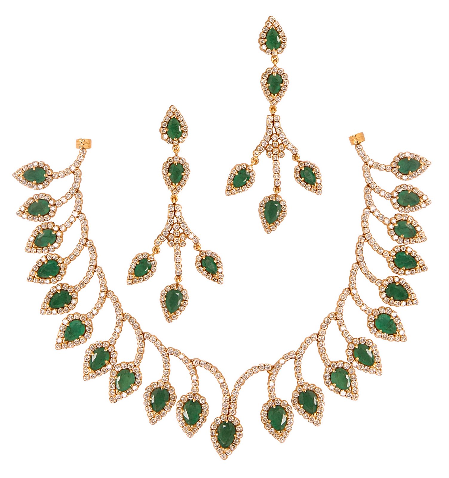 Gold and Diamond jewellery designs Gemstone diamond necklace sets with