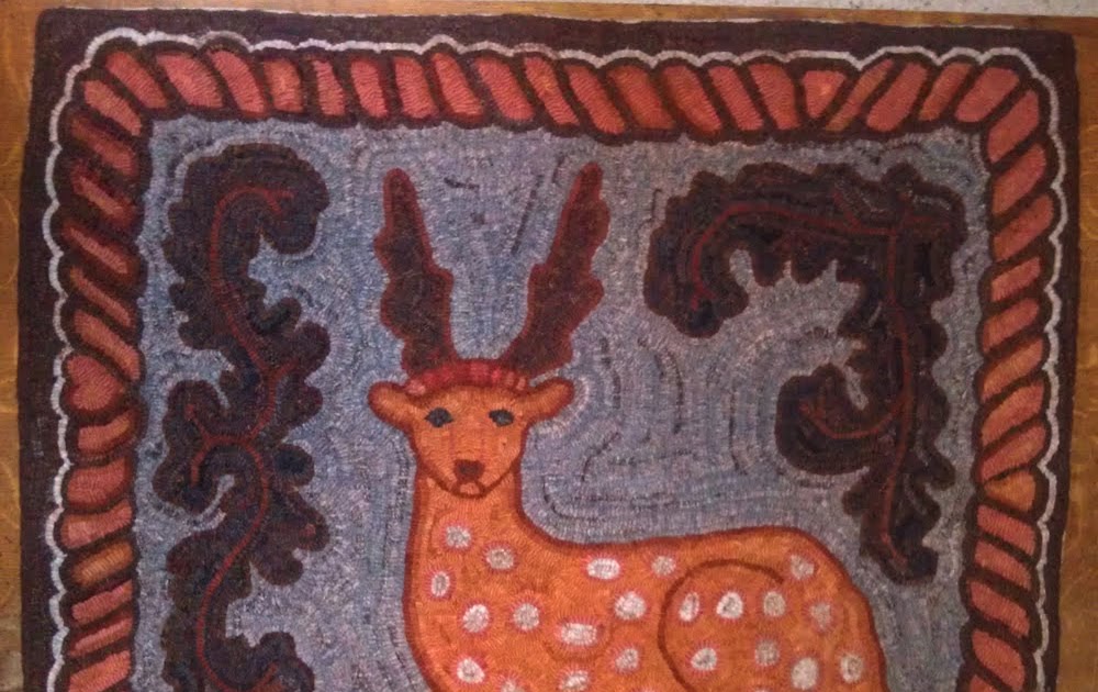 My Red Cape Old Chalk Deer on hooked rug