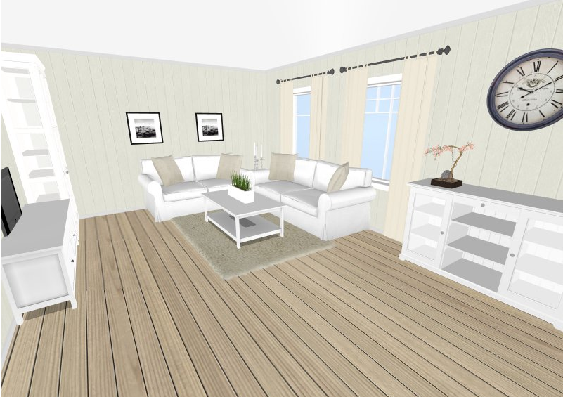 Drømmeboden: innredet stue og loftstue i roomsketcher!