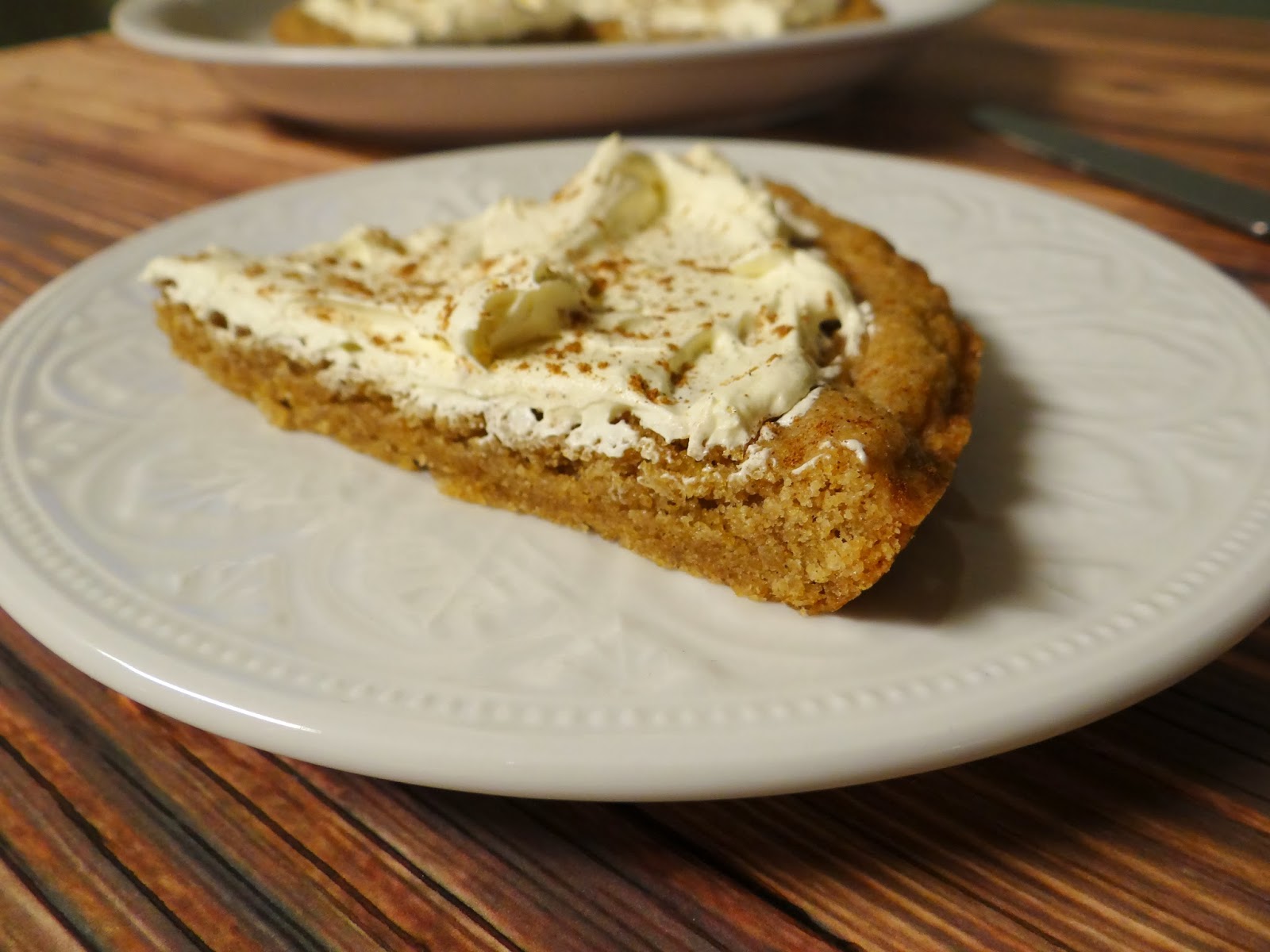 Easy to Bake Giant Pumpkin Pie Cookie with Pumpkin Spiced Cream Cheese