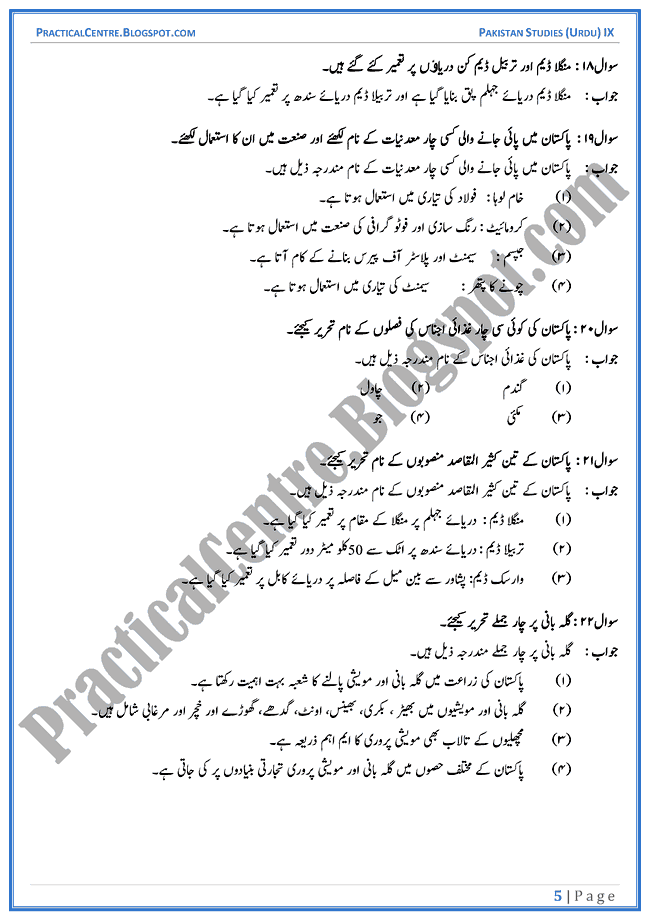 resources-of-pakistan-short-question-answers-pakistan-studies-urdu-9th