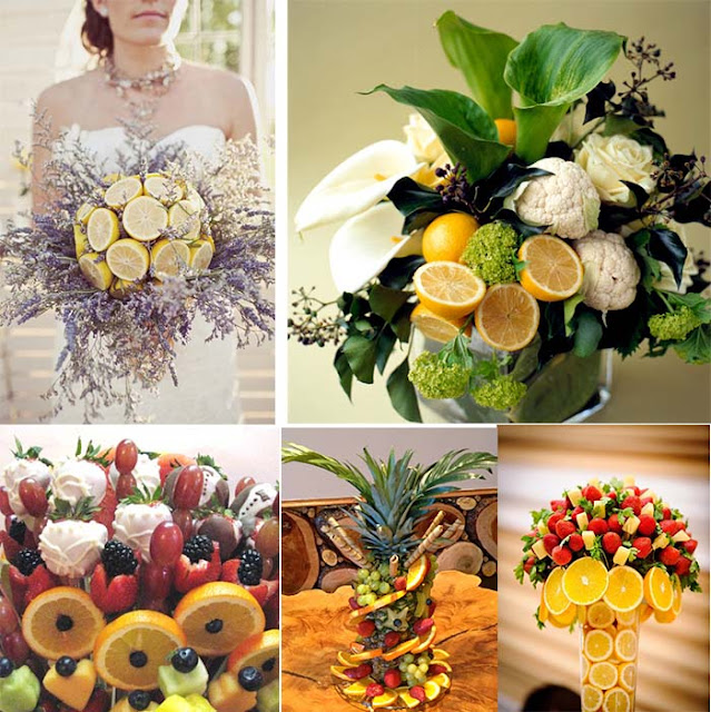 Lemon wedding bouquets and decorations