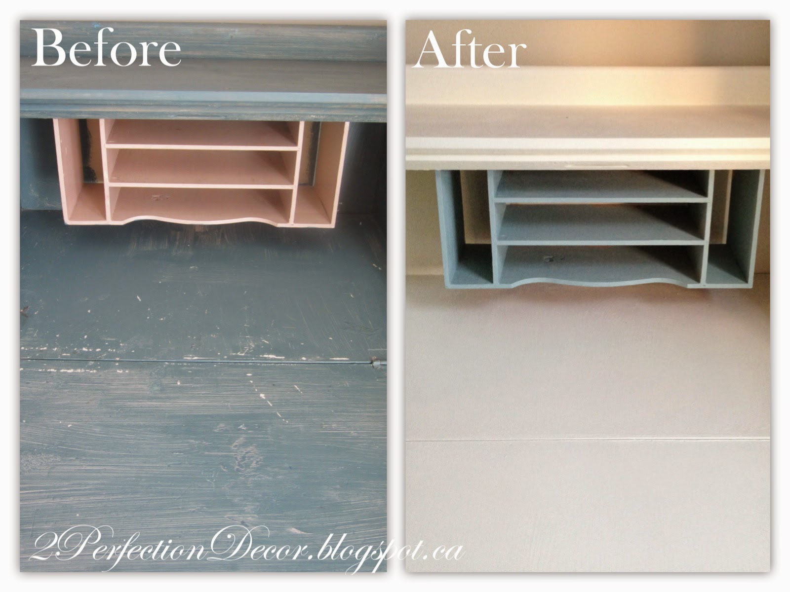 2perfection Decor Vintage Secretary Desk Makeover I Ended Up Painting The Desk With A Total Of 3 Coats Annie Sloan Old White Chalk Paint Sealed Writing Area Clear Wax For Added