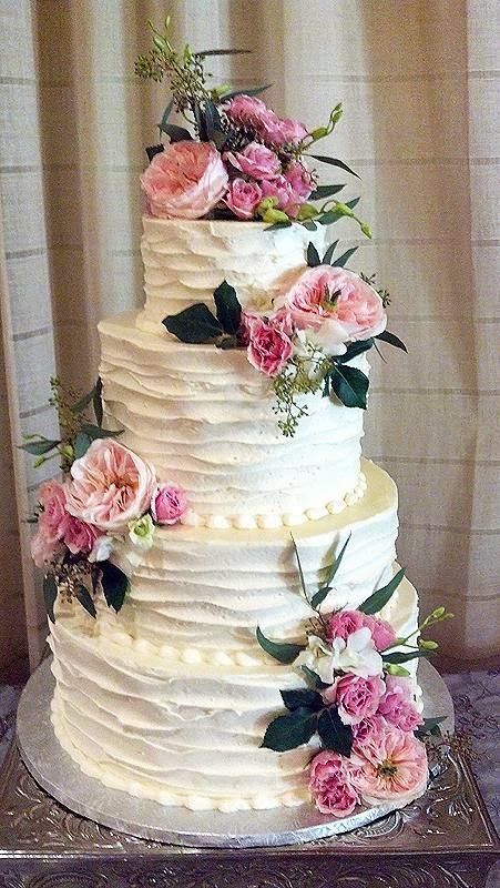 Rustic Wedding Cake With Pink Flowers Rustic Wedding Cake With Pink Flowers