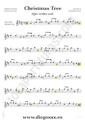 Tubepartitura Qué verdes son partitura para Saxofón Alto y Barítono Partitura de Villancico de Navidad
