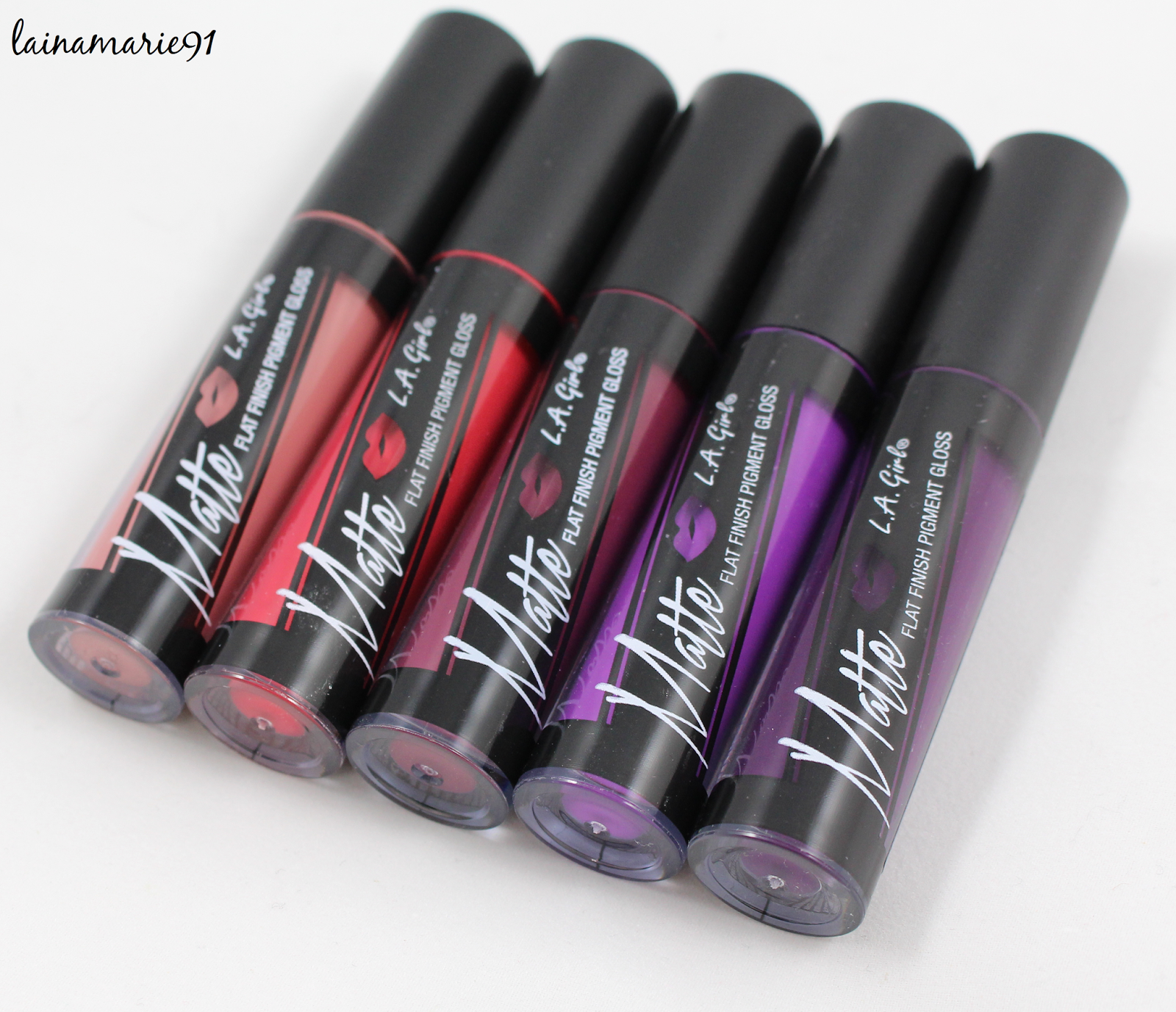 Lainamarie91 LA Girl Matte Flat Finish Pigment Gloss Reviews & Swatches